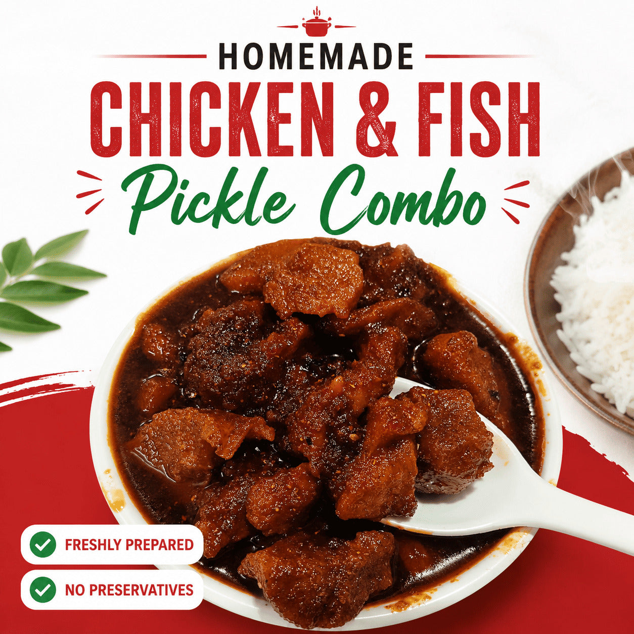 Homemade Chicken & Fish Pickle Combo – With Bone | 500g Each (1 KG Total)